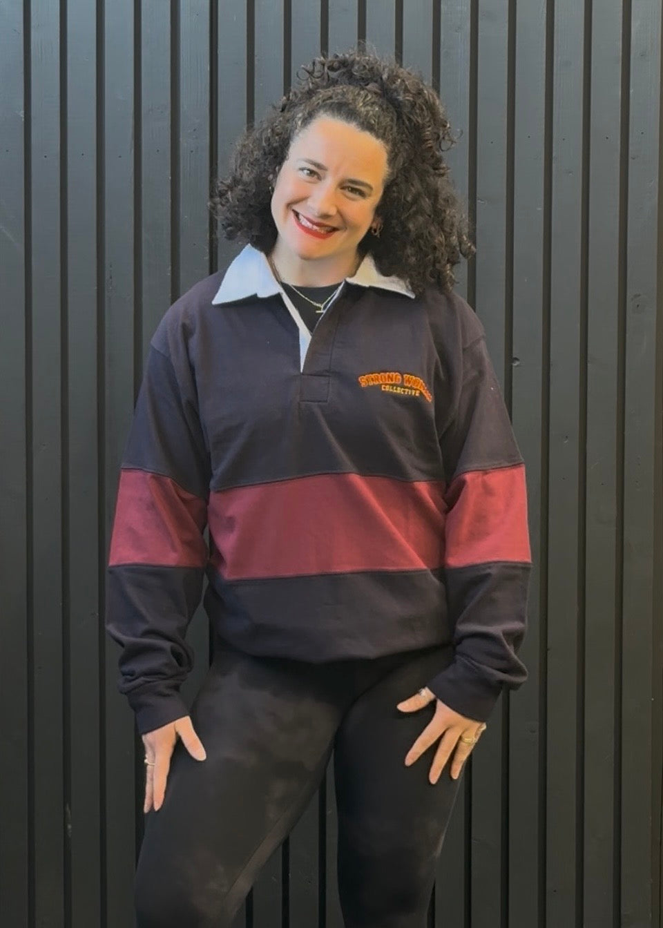 Navy and burgundy Strong Woman Collective Rugby shirt