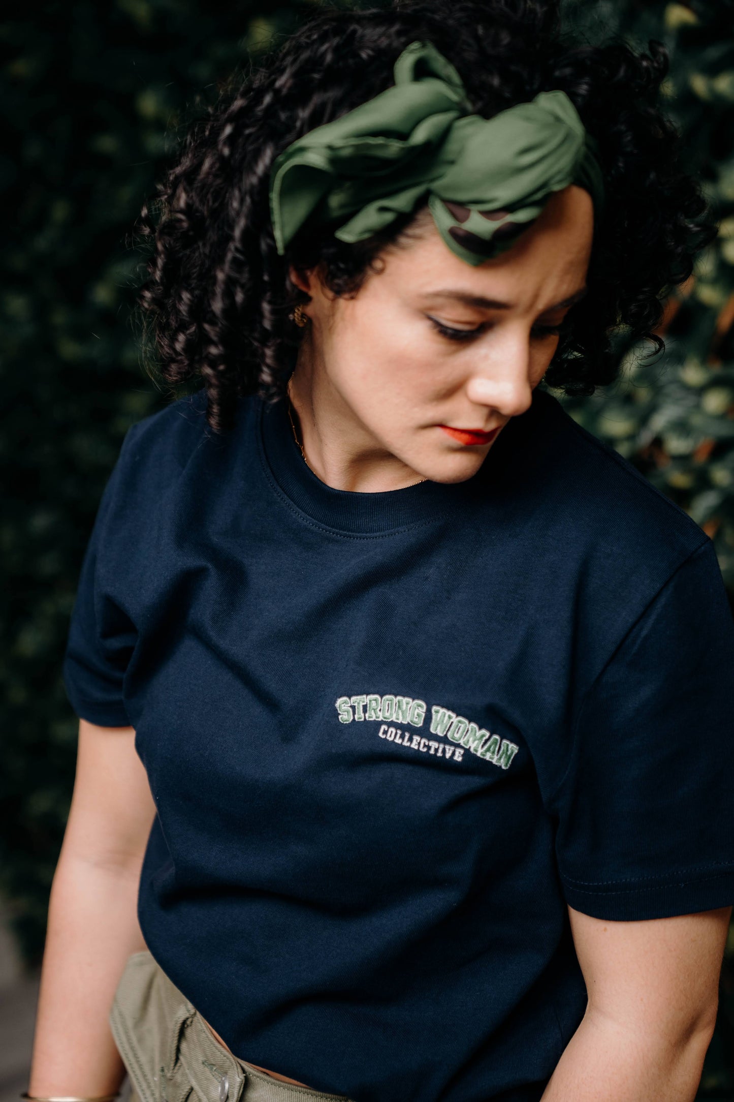 Navy with green classic T shirt