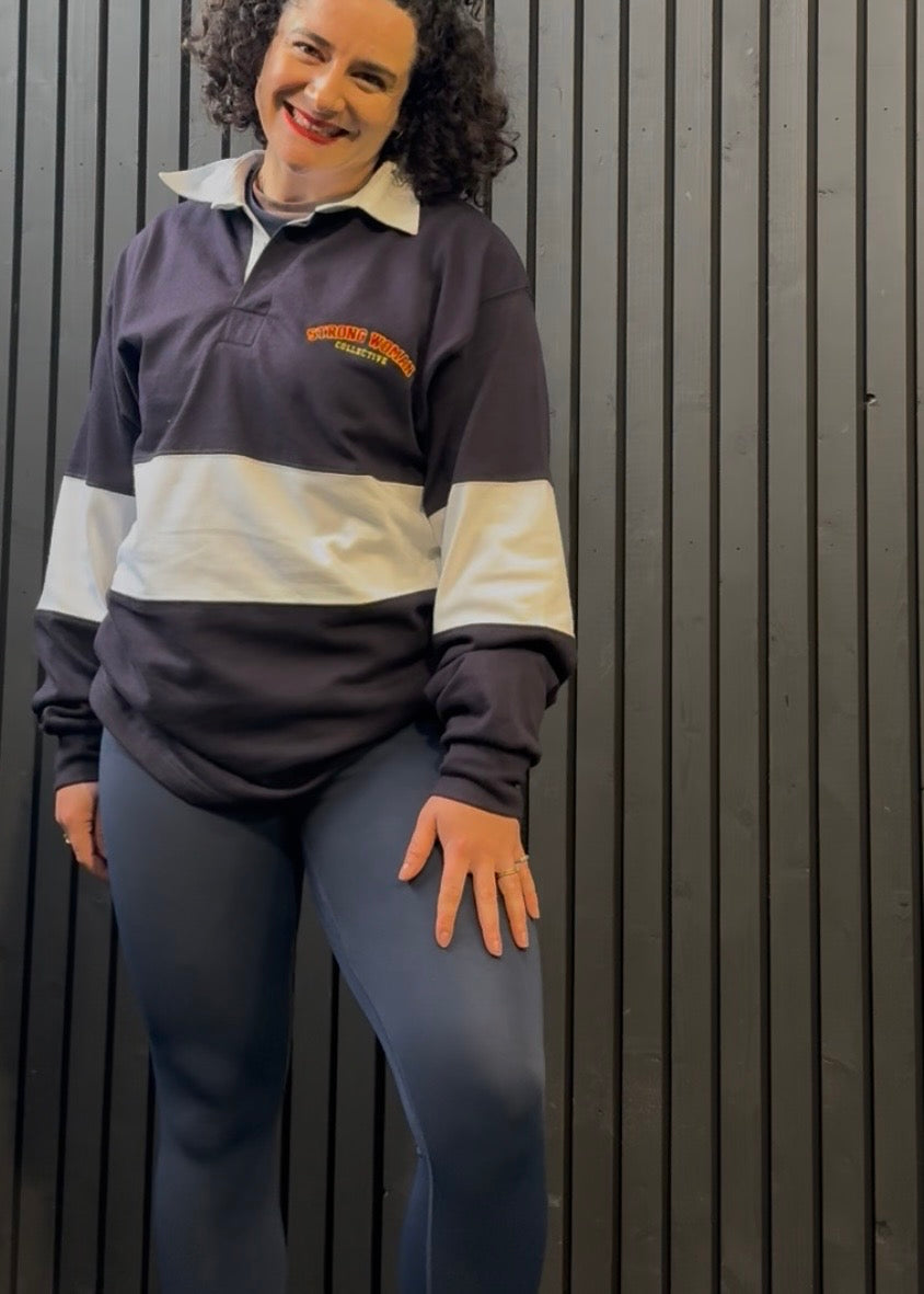 Navy and white Strong Woman Collective Rugby shirt