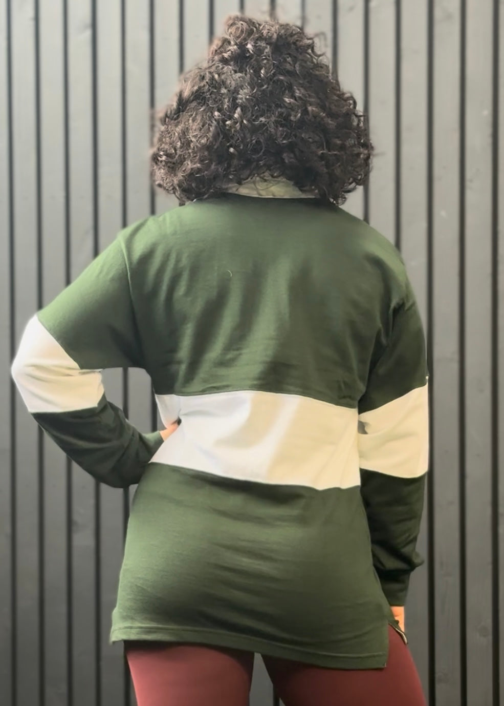 Green and white Strong Woman Collective Rugby shirt