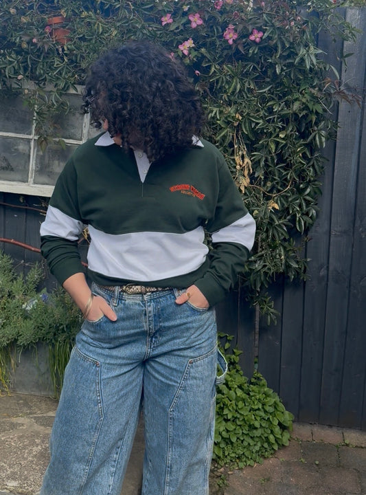 Green and white Strong Woman Collective Rugby shirt