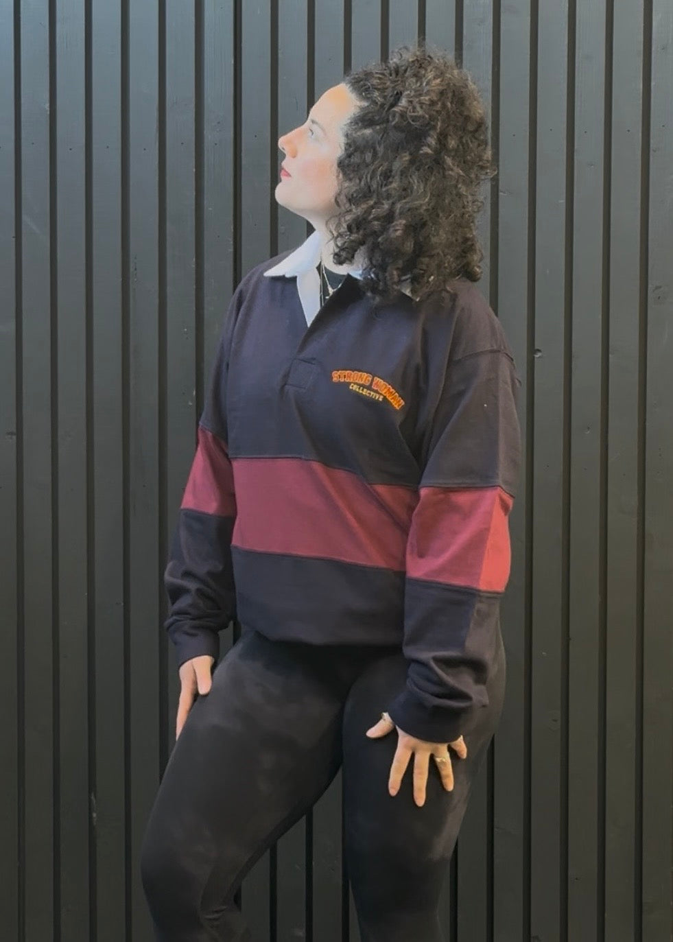 Navy and burgundy Strong Woman Collective Rugby shirt