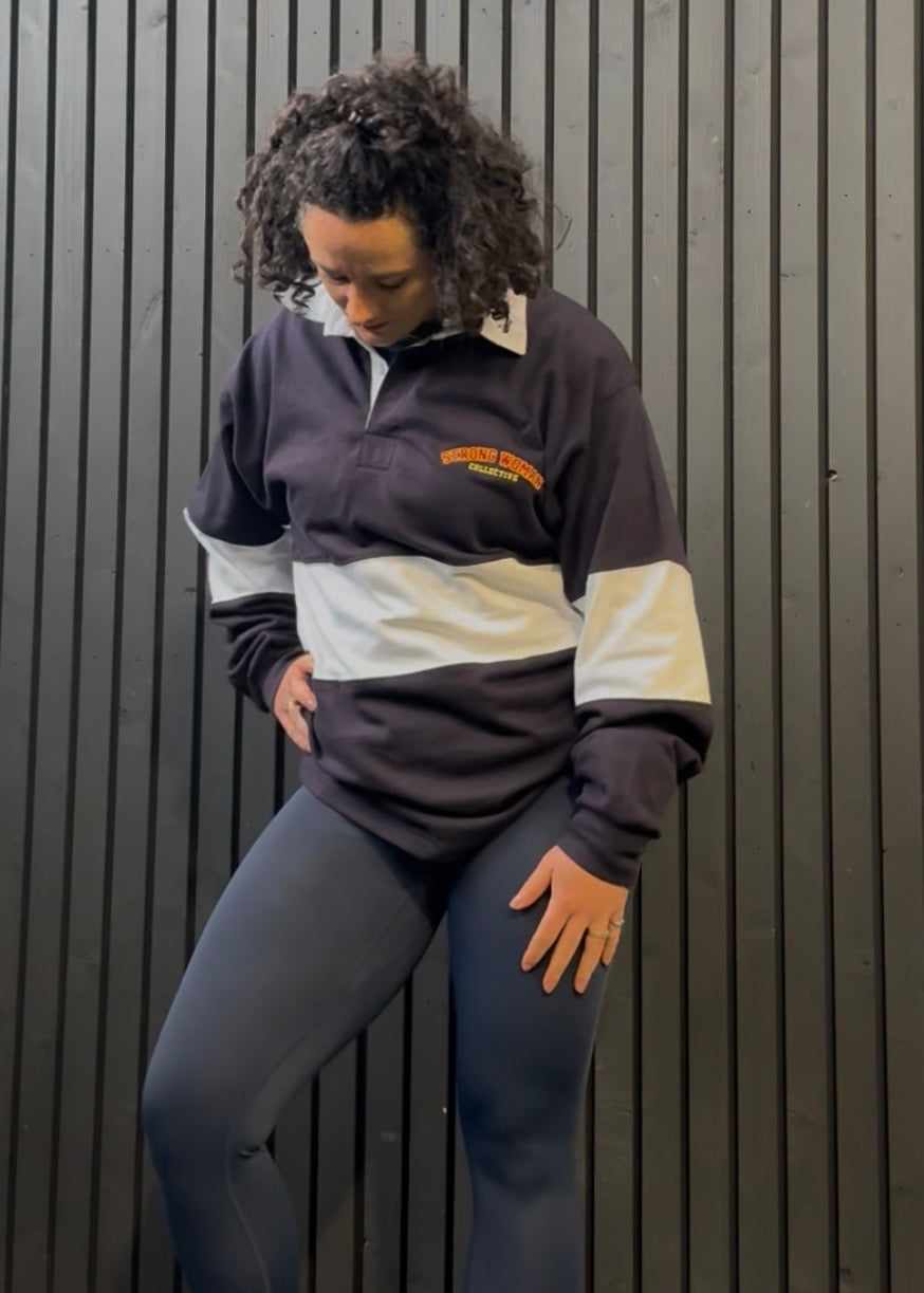 Navy and white Strong Woman Collective Rugby shirt