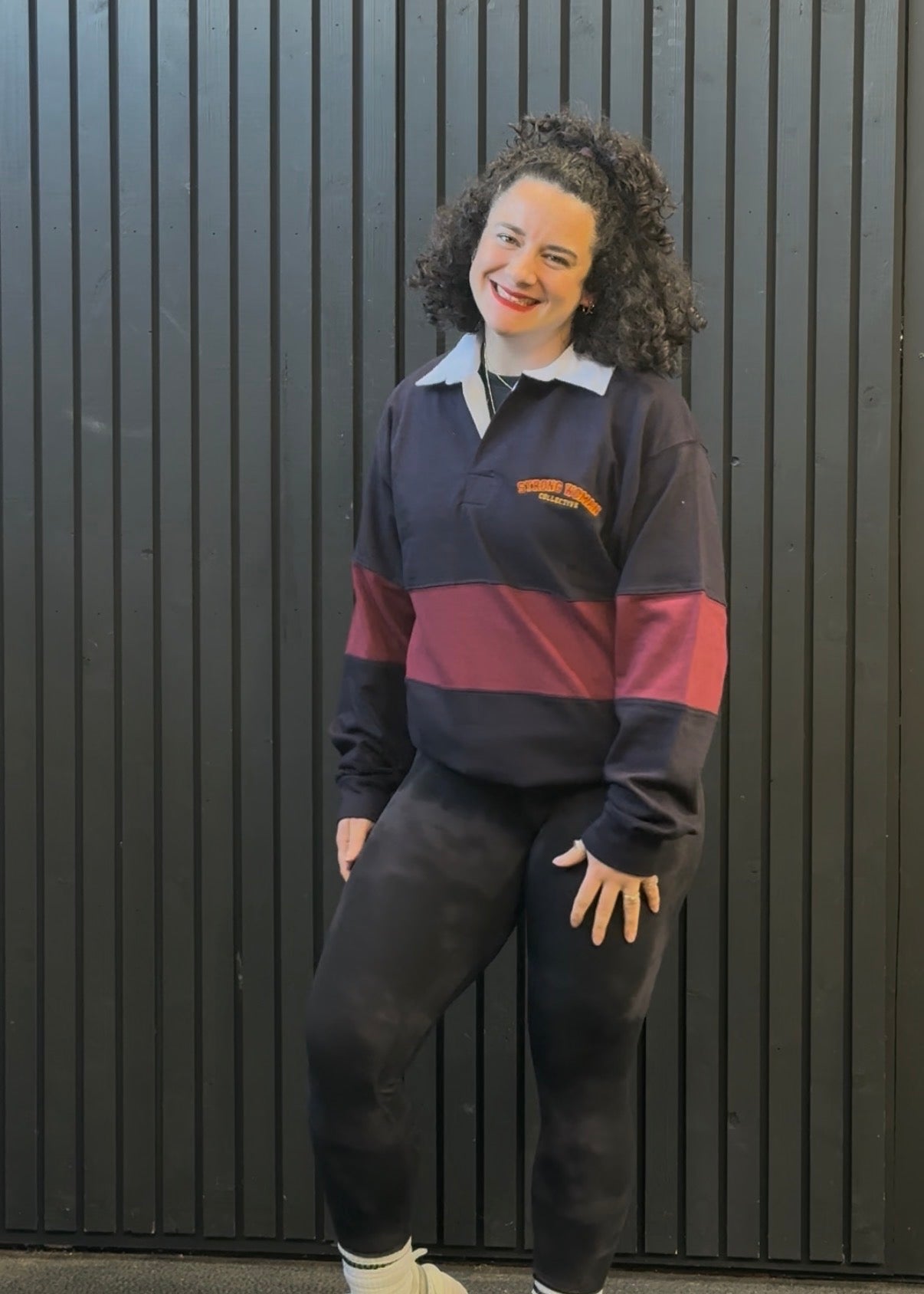 Navy and burgundy Strong Woman Collective Rugby shirt