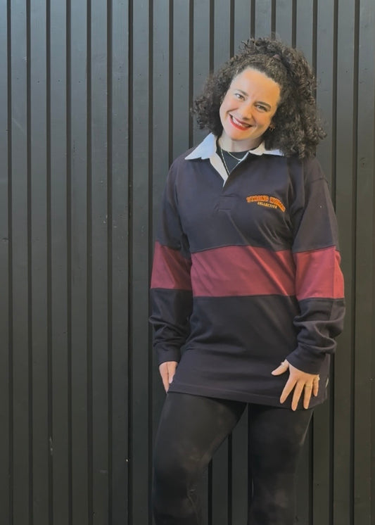 Navy and burgundy Strong Woman Collective Rugby shirt
